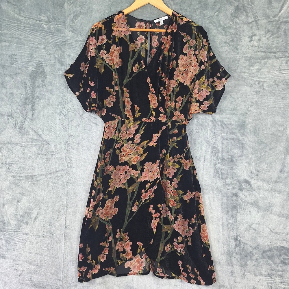 Womens Dress Small Black Romantic Floral Whimsigoth Wrap Midi Velvet‎ Burnout